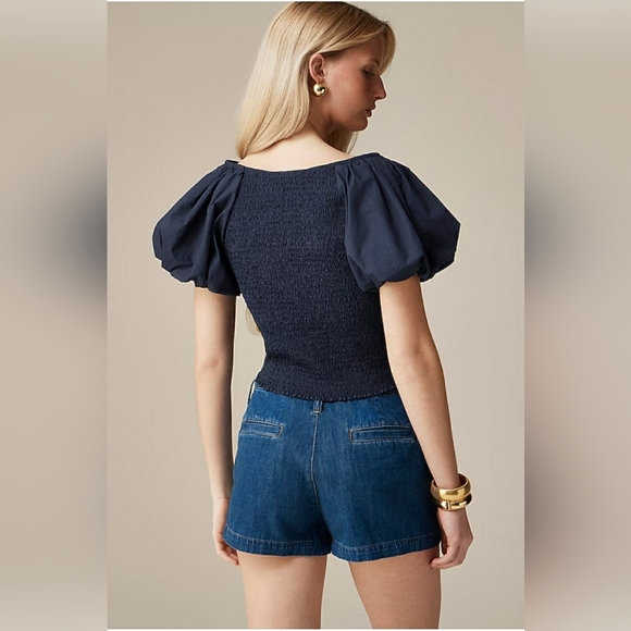 Nwt J. Crew Fitted Puff-sleeve Top Blue - Picture 2 of 9